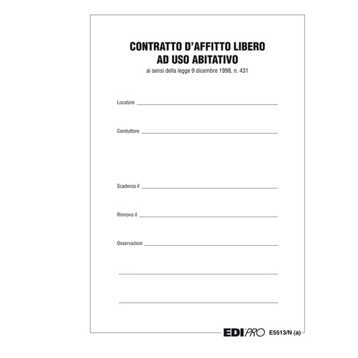 [D54933] FASCICOLO CONTRATTO DI LOCAZIONE LIBERO 29,7X21 E5513N