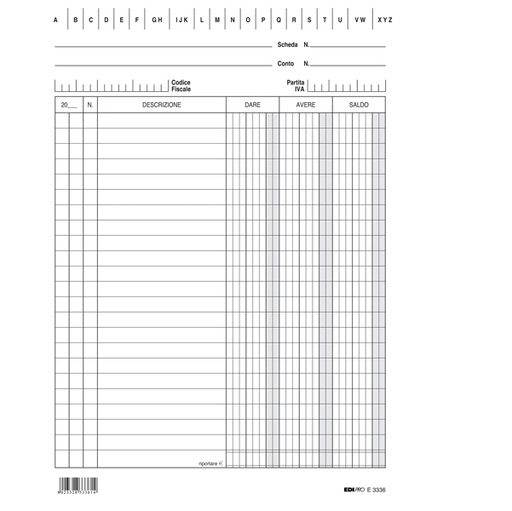 [D55561] 100 SCHEDE VERTICALE 21X15CM DARE/AVERE/SALDO E3336BL