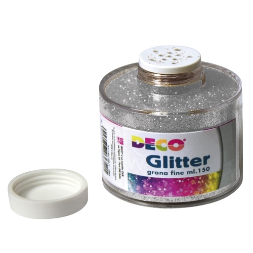 [D56816] BARATTOLO GLITTER GRANA FINE ML150 ARGENTO ART 130/100 DECO