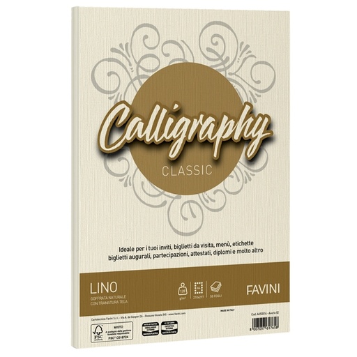 [D57469] Carta CALLIGRAPHY LINO 120gr A4 50fg avorio 02 FAVINI