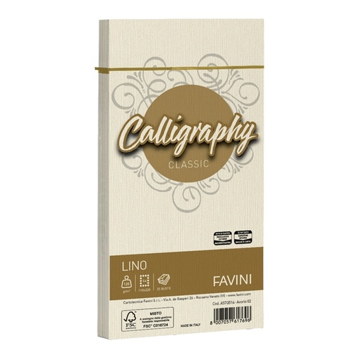 [D57473] 25 buste CALLIGRAPHY LINO 120gr 110x220mm avorio FAVINI