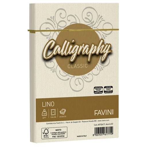[D57475] 25 buste CALLIGRAPHY LINO 120gr 120x180mm avorio FAVINI