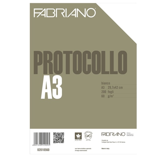 [D58723] PROTOCOLLO A4 BIANCO 200FG 60GR FABRIANO