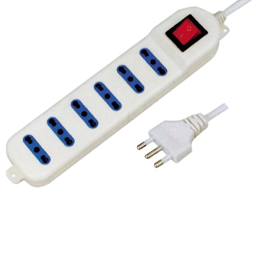 [D60669] MULTIPRESA 6 POSTI BIVALENTE 2P+T CAVO 1.5MT MELCHIONI
