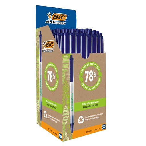 [D61309] SCATOLA 50 PENNE A SFERA SCATTO ECOlutions BLU 1.0MM BIC