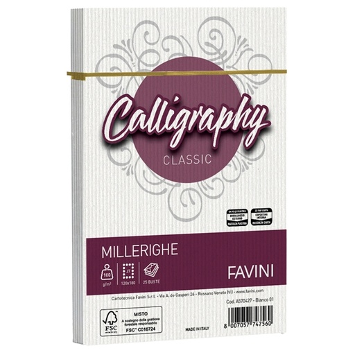 [D61551] 25 BUSTE CALLIGRAPHY MILLERIGHE 120X180MM 100GR 01 BIANCO