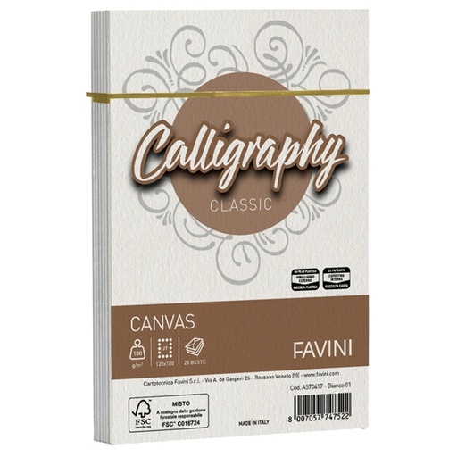 [D61559] 25 BUSTE CALLIGRAPHY CANVAS 120X180MM 100GR 01 BIANCO