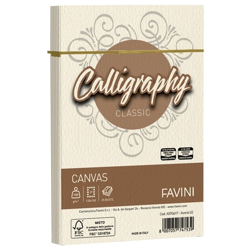 [D61560] 25 BUSTE CALLIGRAPHY CANVAS 120X180MM 100GR 02 AVORIO