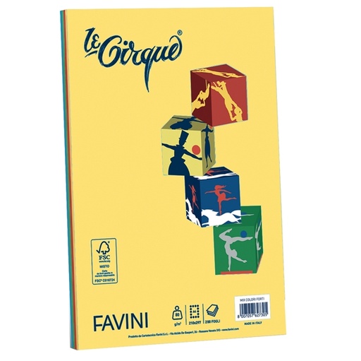 [D61656] Carta LECIRQUE A4 80gr 200fg mix 4 colori intensi FAVINI