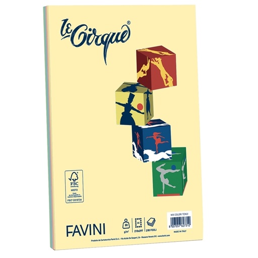 [D61659] Carta LECIRQUE A4 80gr 200fg mix 4 colori pastello FAVINI