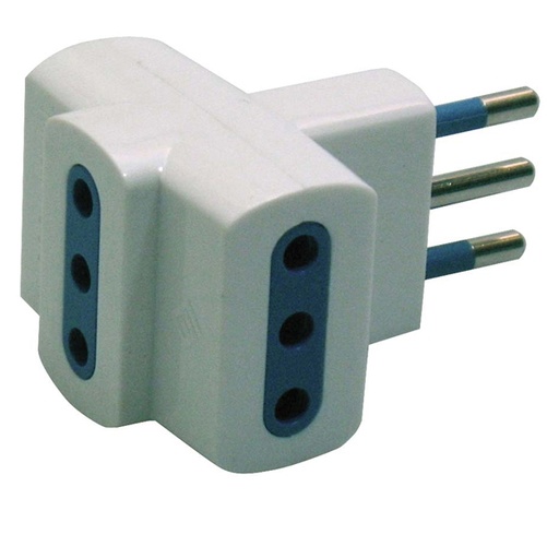 [D62603] ADATTATORE TRIPLO CON SPINA 2P+T 10A - 3 PRESE 10A