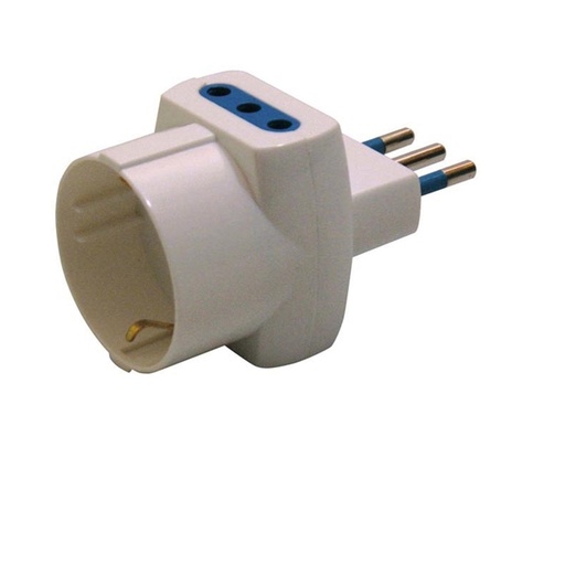 [D62604] ADATTATORE TRIPLO CON SPINA 2P+T 10A - 2 PRESE 10A + 1 SCHUKO