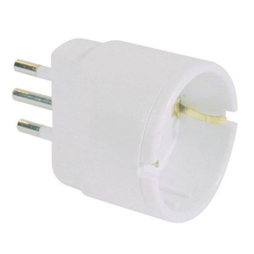 [D62606] ADATTATORE SEMPLICE CON SPINA 2P+T 10A - PRESA SCHUKO 10A