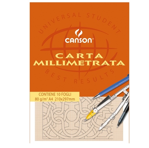 [D63705] BLOCCO CARTA OPACA MILLIMETRATA 210x297mm 10FG 80GR CANSON