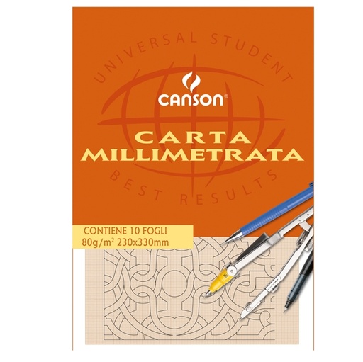 [D63706] BLOCCO CARTA OPACA MILLIMETRATA 230x330mm 10FG 80GR CANSON