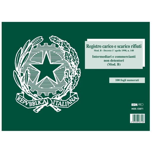 [D65553] BLOCCO CARICO/SCARICO RIFIUTI NON DETENTORI (Mod. B) 100PAG. 22,5x29,7cm E2871