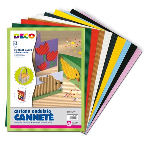 [D67652] BUSTA 10FG CARTONCINO ONDULATO 25X35CM CANNETE' colori assortiti DECO