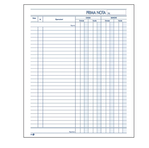 [D67691] BLOCCO PRIMA NOTA CASSA 22x28cm 50fgx 2copie ric. BM