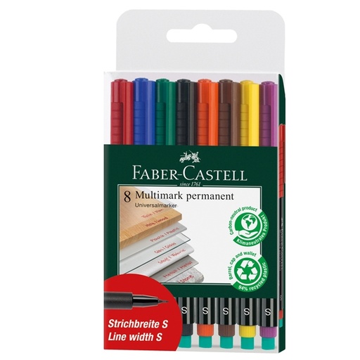 [D68172] BUSTA 8 COLORI PENNARELLO MULTIMARK 0,4mm SUPERFINE FABER-CASTELL
