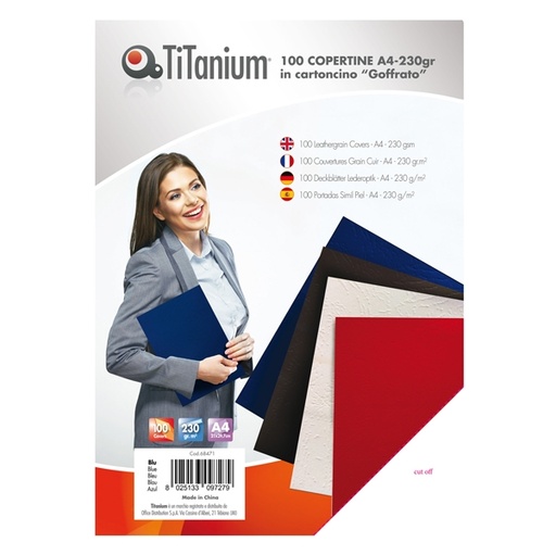 [D68471] 100 COPERTINE A4 CARTONCINO GOFFRATO 230g BLU TiTanium