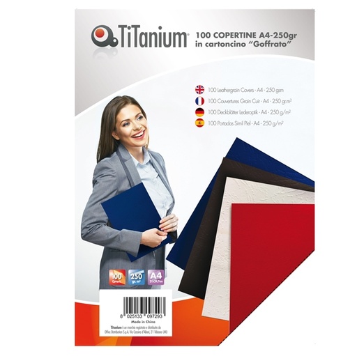 [D68473] 100 COPERTINE A4 CARTONCINO GOFFRATO 250g NERO TiTanium