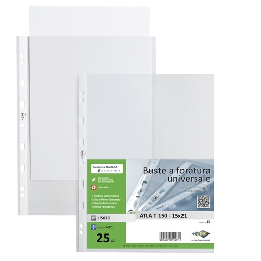 [D69068] 25 buste forate ATLA T 150 15x21cm liscio SEI ROTA
