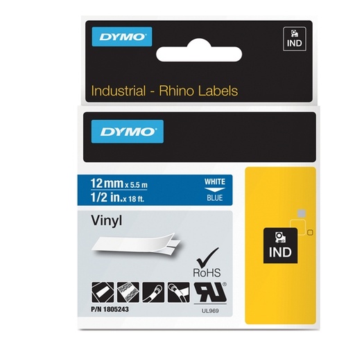 [D70681] NASTRO VINILE 19mm x 5.5mt nero su giallo 18433 RHINO